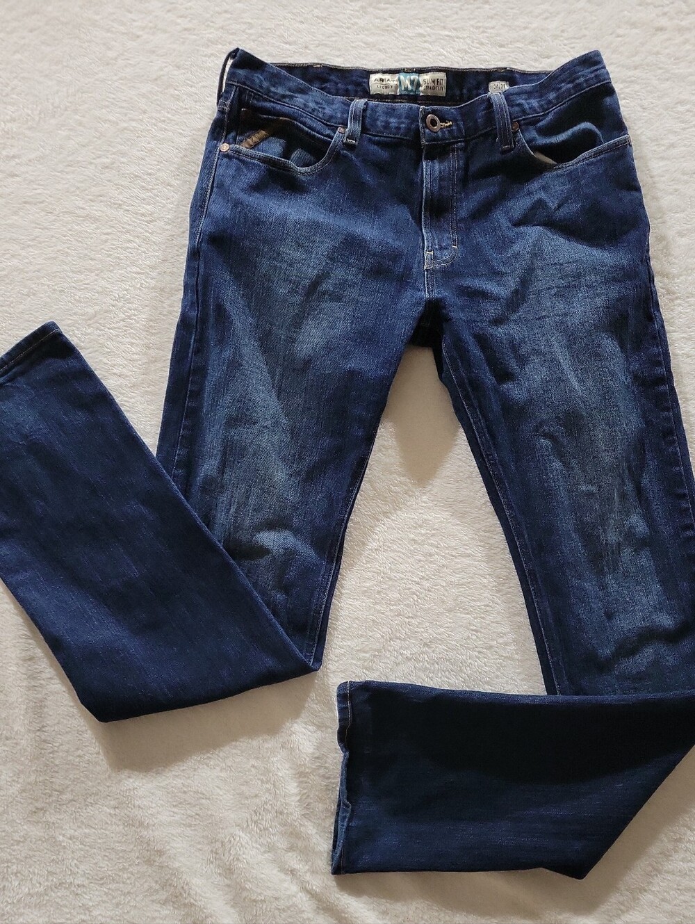 Ariat M7 Slim Fit Straight Leg Jeans Men 36x38 Blue Denim Western Cowboy Stretch